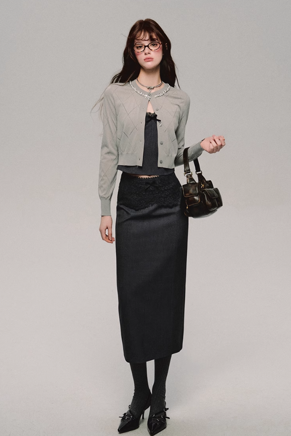 Lace Trim Satin Camisole/skirt