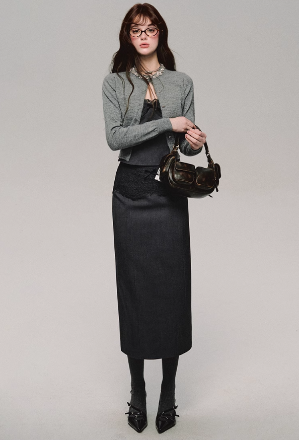 Lace Trim Satin Camisole/skirt