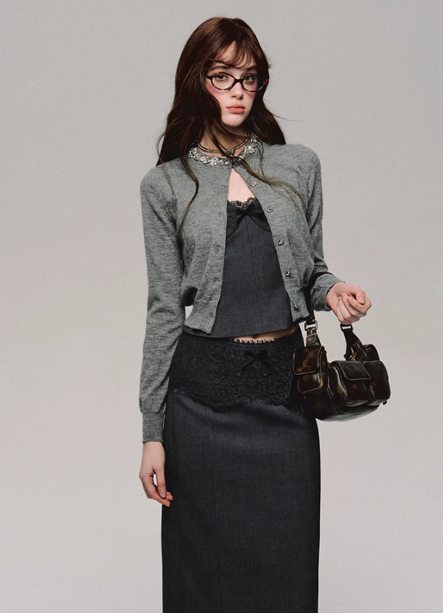 Lace Trim Satin Camisole/skirt