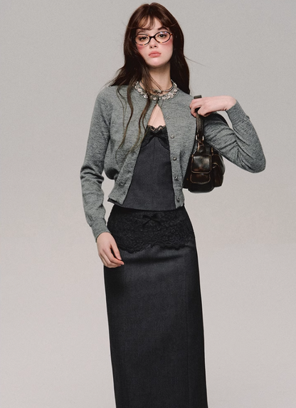 Lace Trim Satin Camisole/skirt