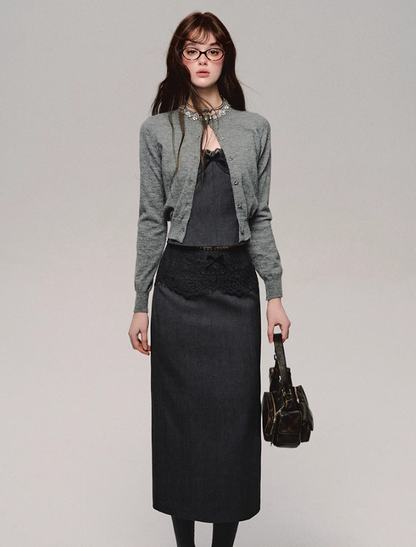 Lace Trim Satin Camisole/skirt