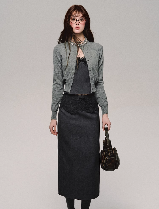 Lace Trim Satin Camisole/skirt