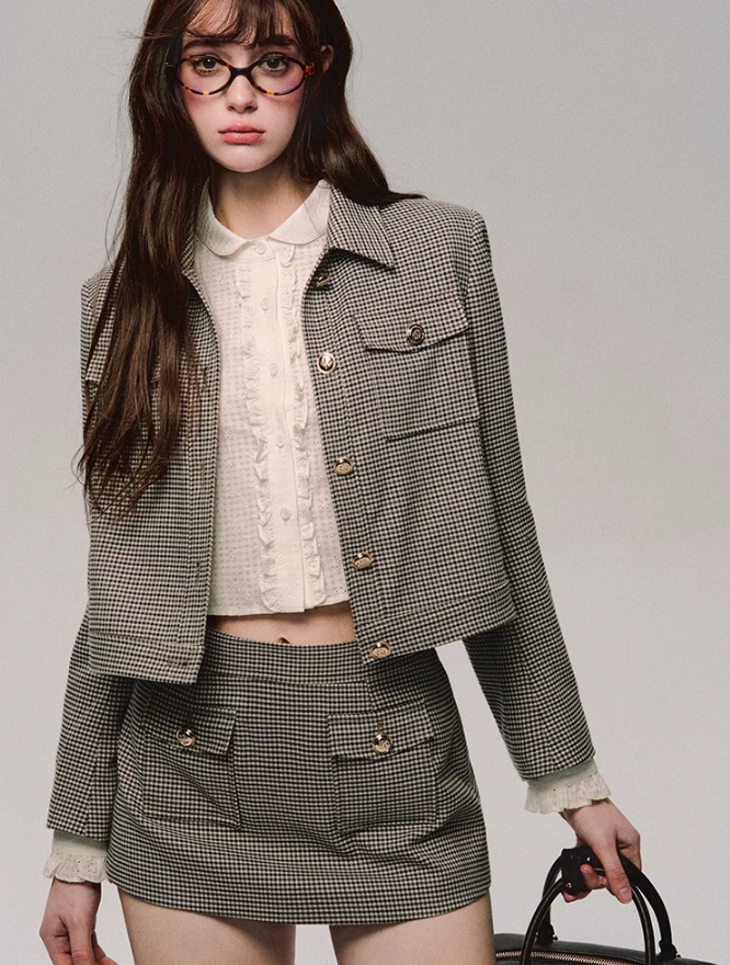 Retro Houndstooth Jacket/skirt