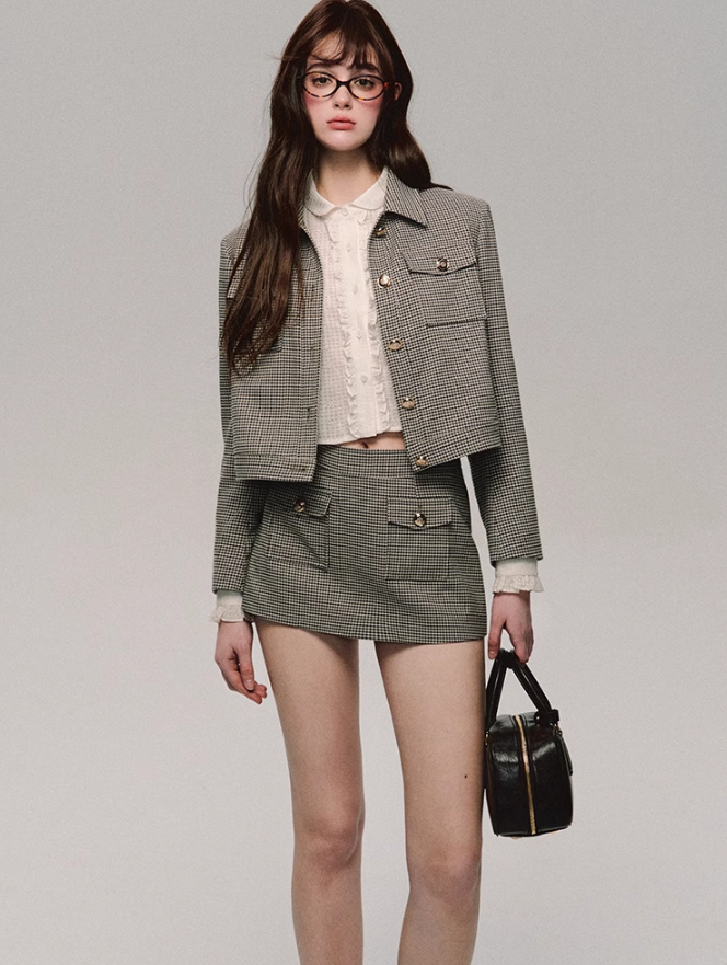 Retro Houndstooth Jacket/skirt