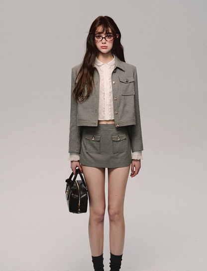 Retro Houndstooth Jacket/skirt