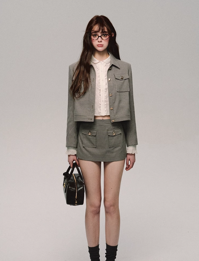 Retro Houndstooth Jacket/skirt