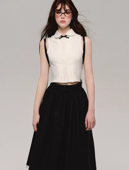 Bow Collar Crop Blouse