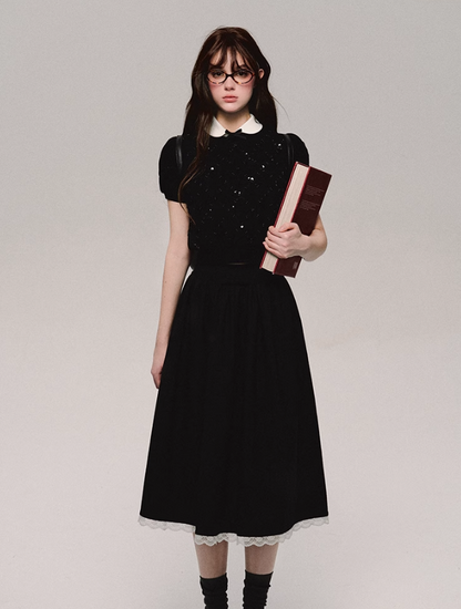 Bow Collar Crop Blouse