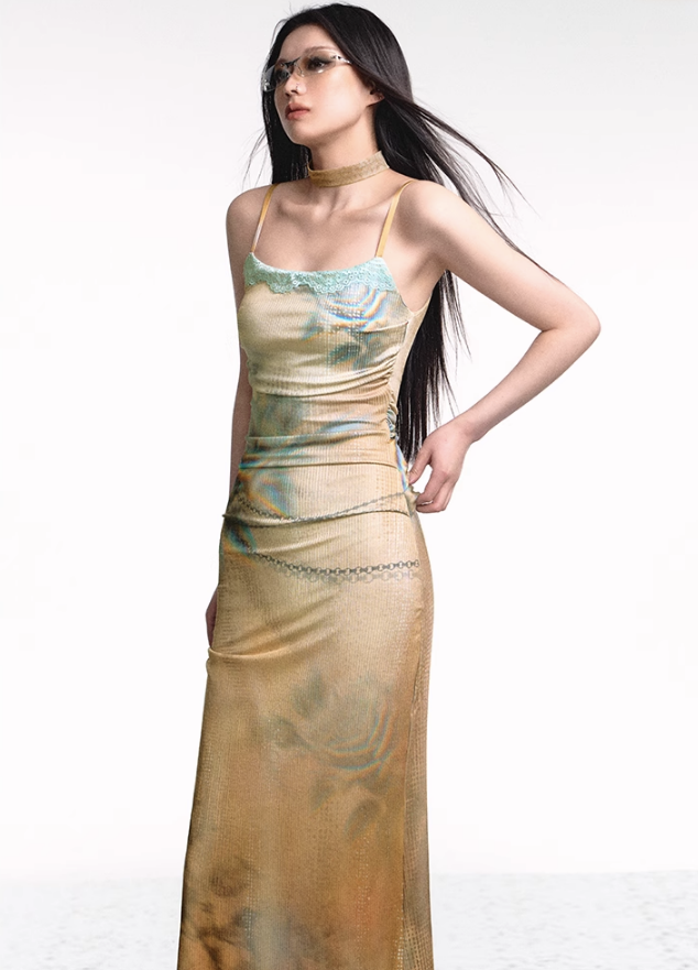Dual-tone Knitted Dress and Shawl Set