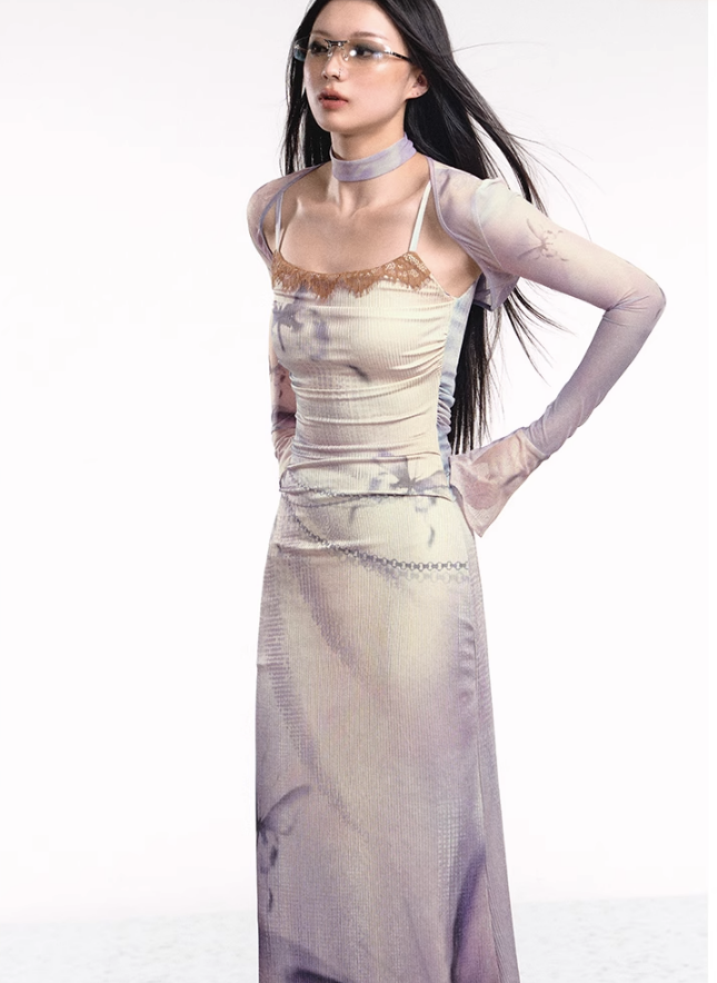 Dual-tone Knitted Dress and Shawl Set