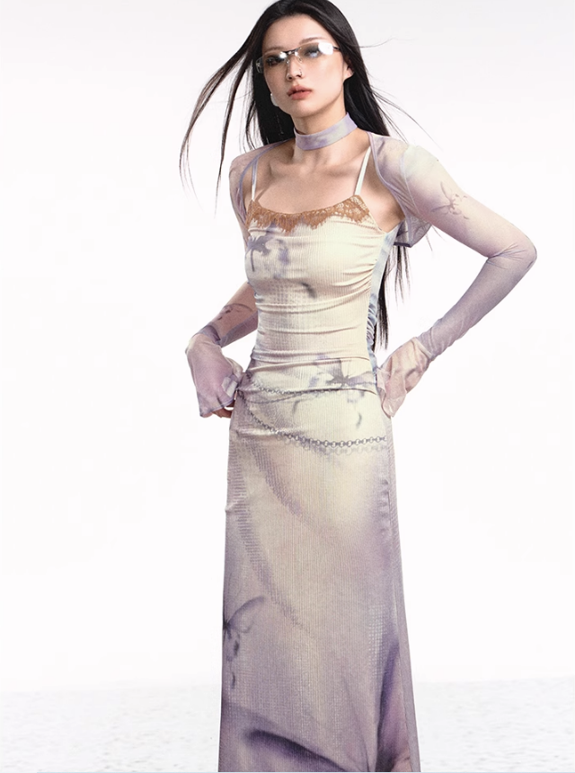Dual-tone Knitted Dress and Shawl Set