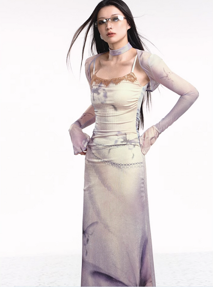 Dual-tone Knitted Dress and Shawl Set