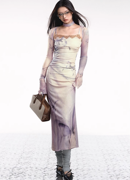 Dual-tone Knitted Dress and Shawl Set