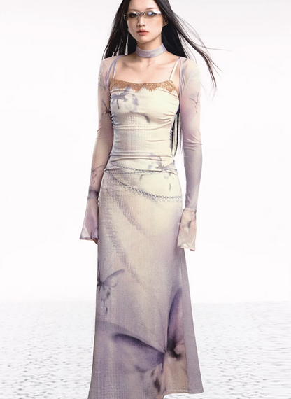 Dual-tone Knitted Dress and Shawl Set