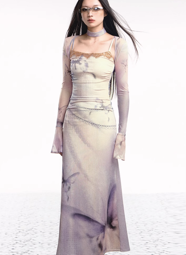 Dual-tone Knitted Dress and Shawl Set