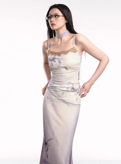 Dual-tone Knitted Dress and Shawl Set