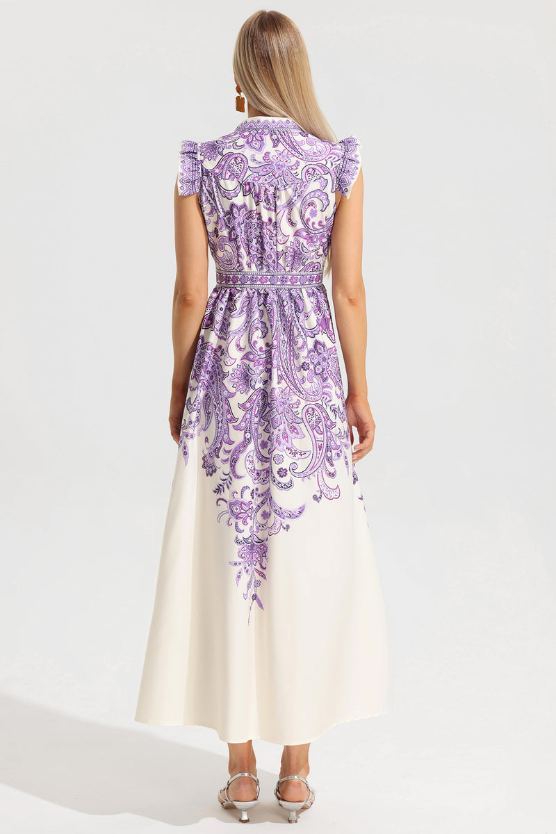 Ruffle V-neck Single Breasted Maxi Dress