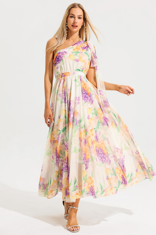 One Shoulder Sleeveless Hight Waist Maxi Dress