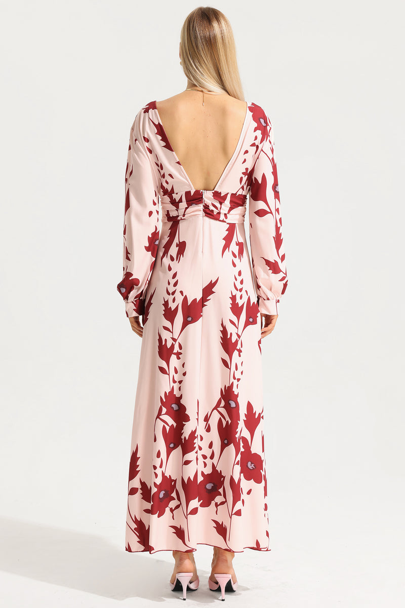 V-neck Lantern Sleeve Maxi Dress