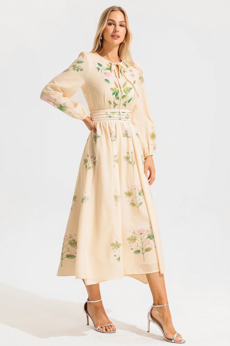 Round Neck Long Sleeve Maxi Dress