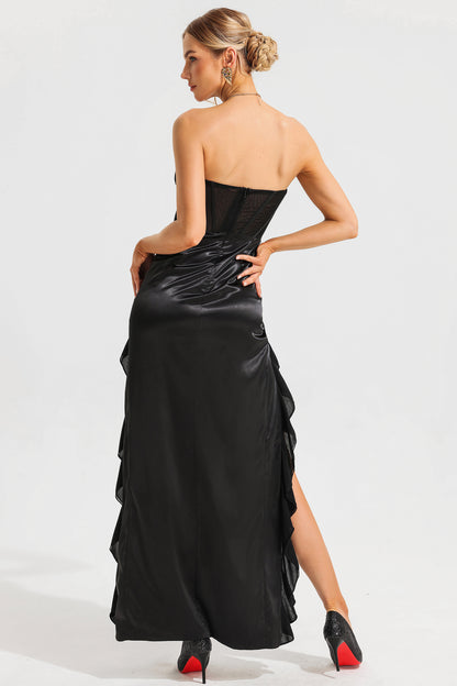 Satin Lace 3d Split Maxi Dress
