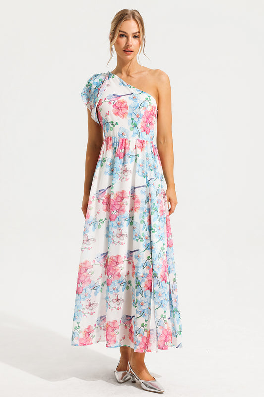 One Shoulder Split Midi Dress