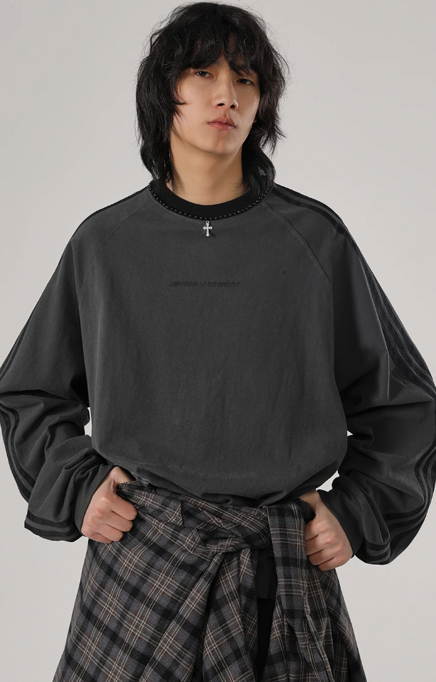 Beadwork Washed & Distressed Long Sleeve T-shirt