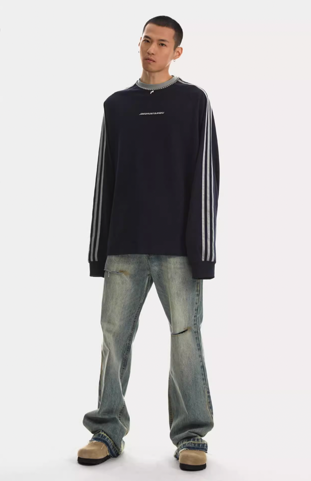 Beadwork Washed & Distressed Long Sleeve T-shirt