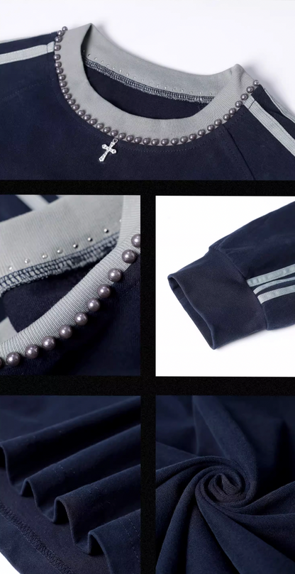 Beadwork Washed & Distressed Long Sleeve T-shirt
