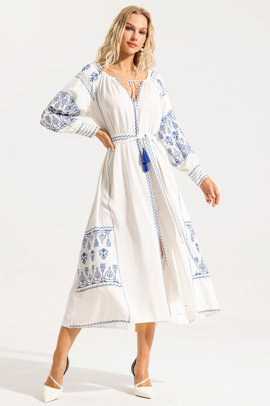Paisley Embroidered Lace Up Maxi Dress