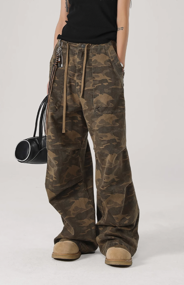Camouflage Pleated Paratrooper Work Pants