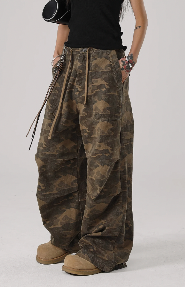 Camouflage Pleated Paratrooper Work Pants