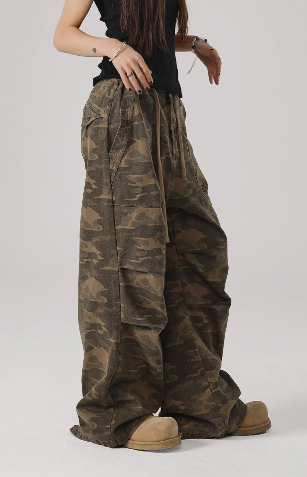 Camouflage Pleated Paratrooper Work Pants