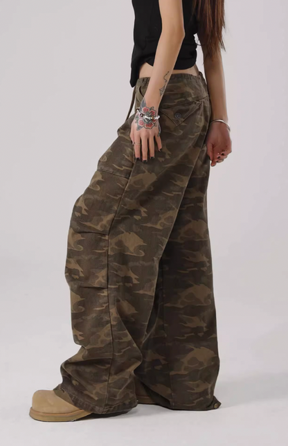 Camouflage Pleated Paratrooper Work Pants