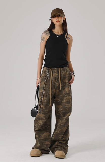 Camouflage Pleated Paratrooper Work Pants