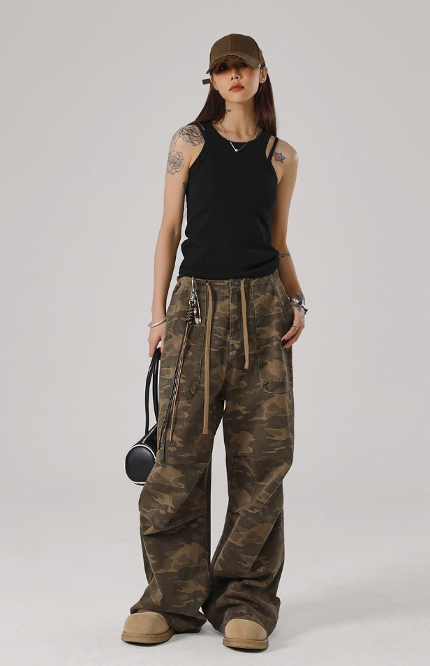 Camouflage Pleated Paratrooper Work Pants