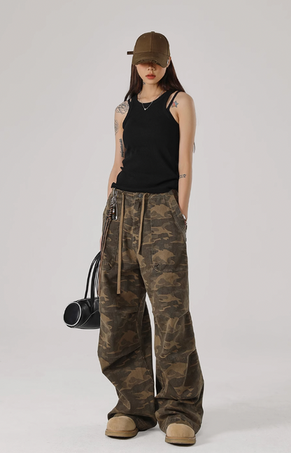 Camouflage Pleated Paratrooper Work Pants