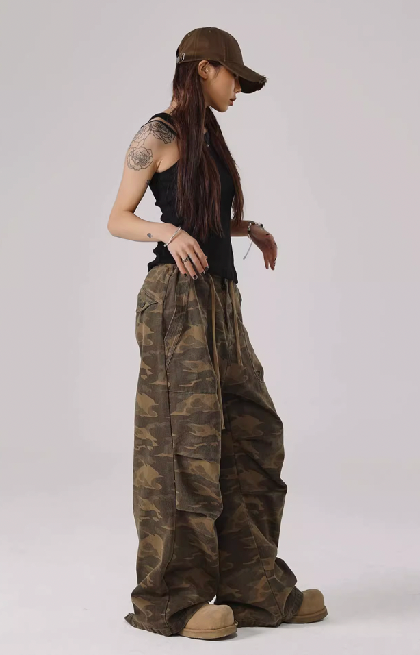 Camouflage Pleated Paratrooper Work Pants