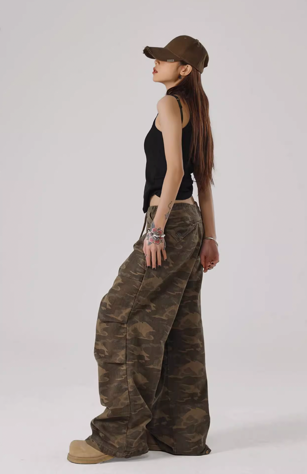 Camouflage Pleated Paratrooper Work Pants