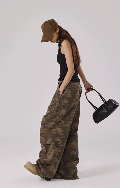 Camouflage Pleated Paratrooper Work Pants