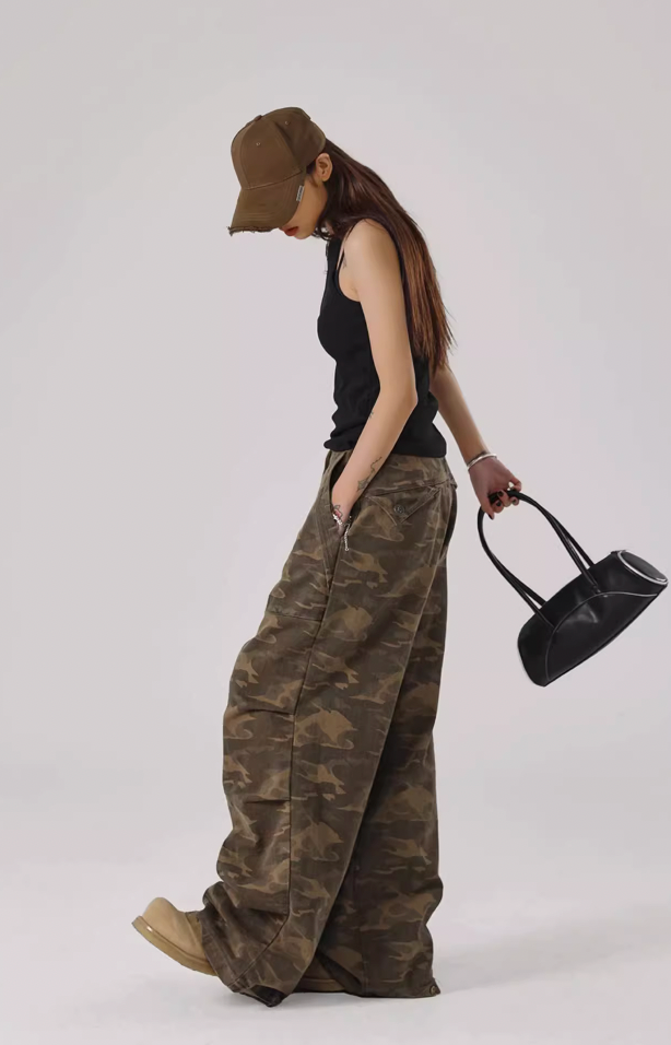 Camouflage Pleated Paratrooper Work Pants