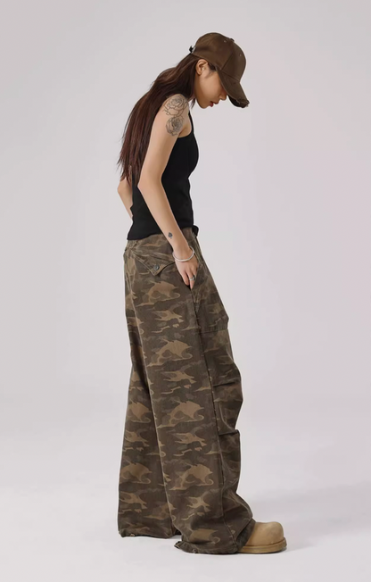 Camouflage Pleated Paratrooper Work Pants