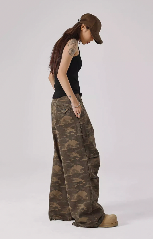 Camouflage Pleated Paratrooper Work Pants