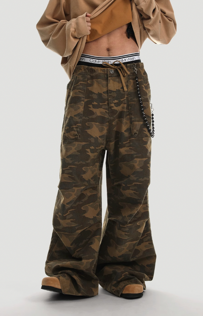 Camouflage Pleated Paratrooper Work Pants