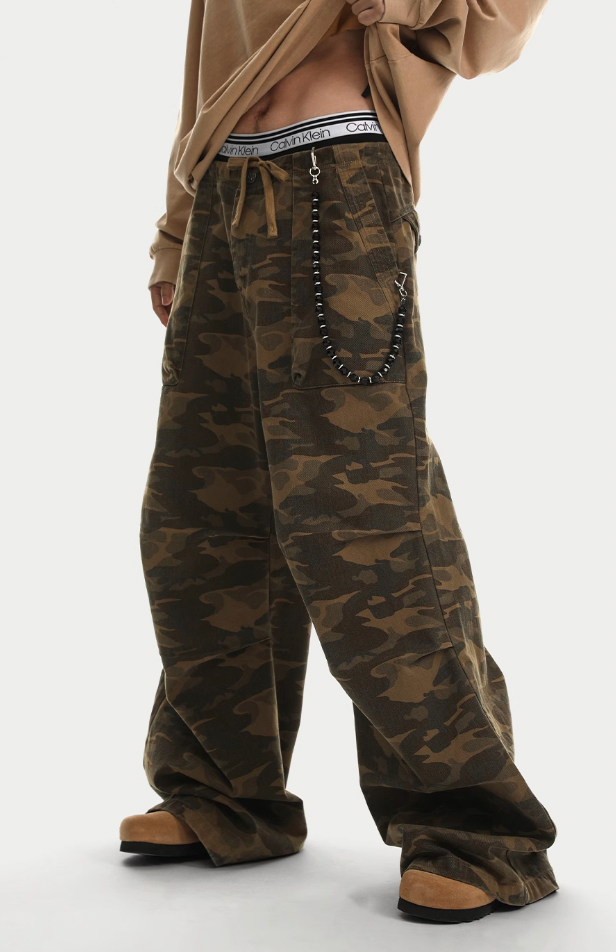 Camouflage Pleated Paratrooper Work Pants