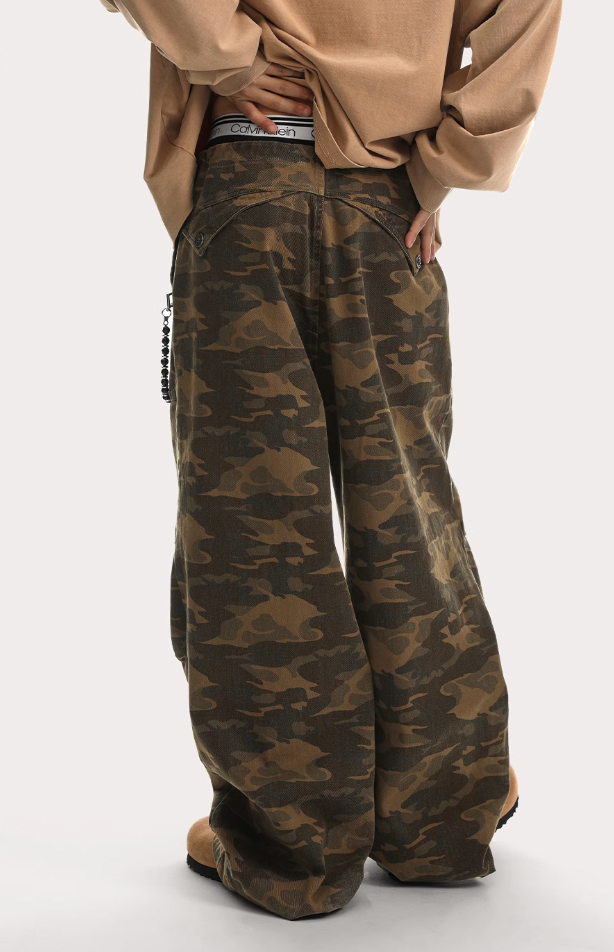 Camouflage Pleated Paratrooper Work Pants