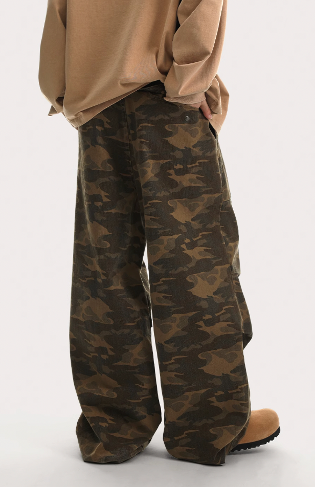Camouflage Pleated Paratrooper Work Pants