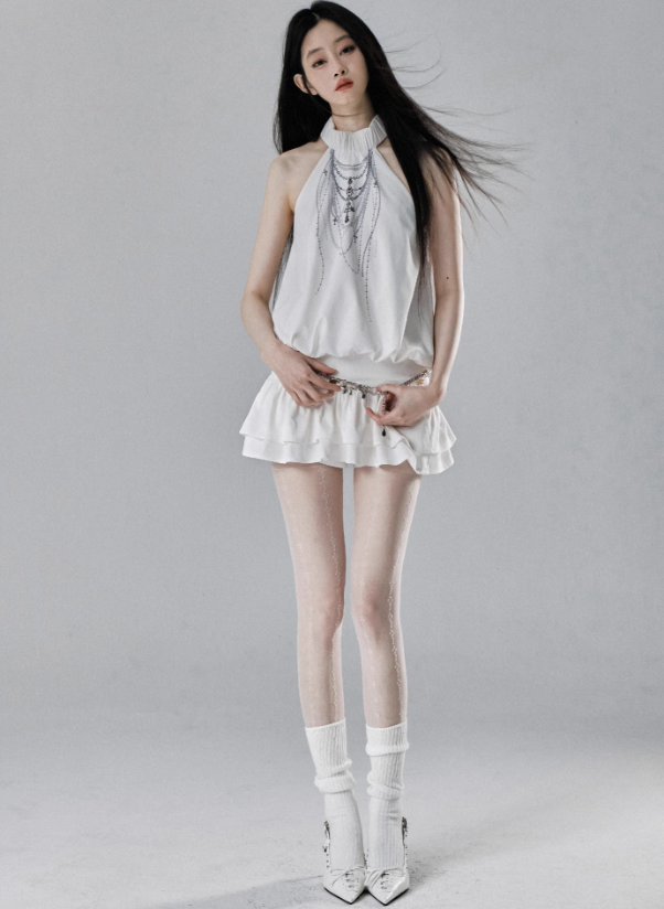 Ethereal Cascade Halter Dress and Shorts Set