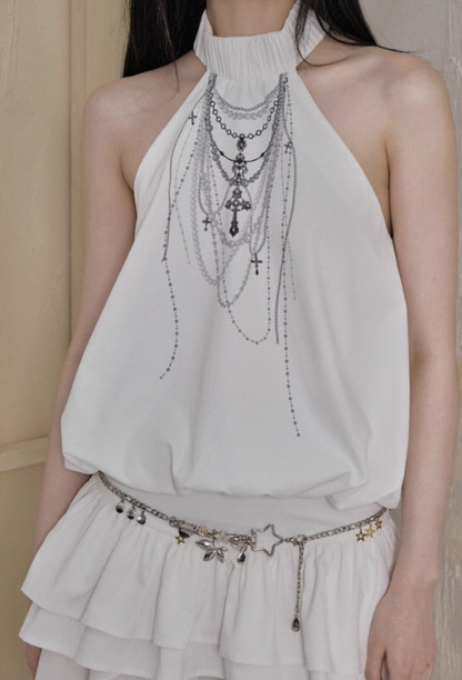 Ethereal Cascade Halter Dress and Shorts Set
