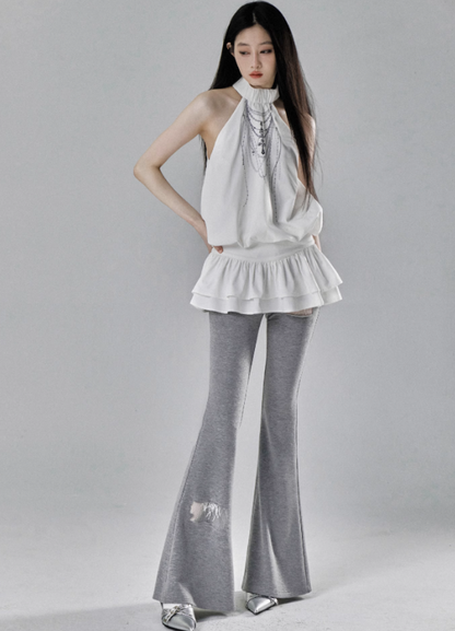 Ethereal Cascade Halter Dress and Shorts Set
